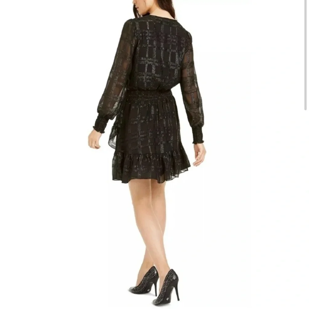MICHAEL MICHAEL KORS Plaid Metallic Ruffle Dress Size S - Picture 3 of 16